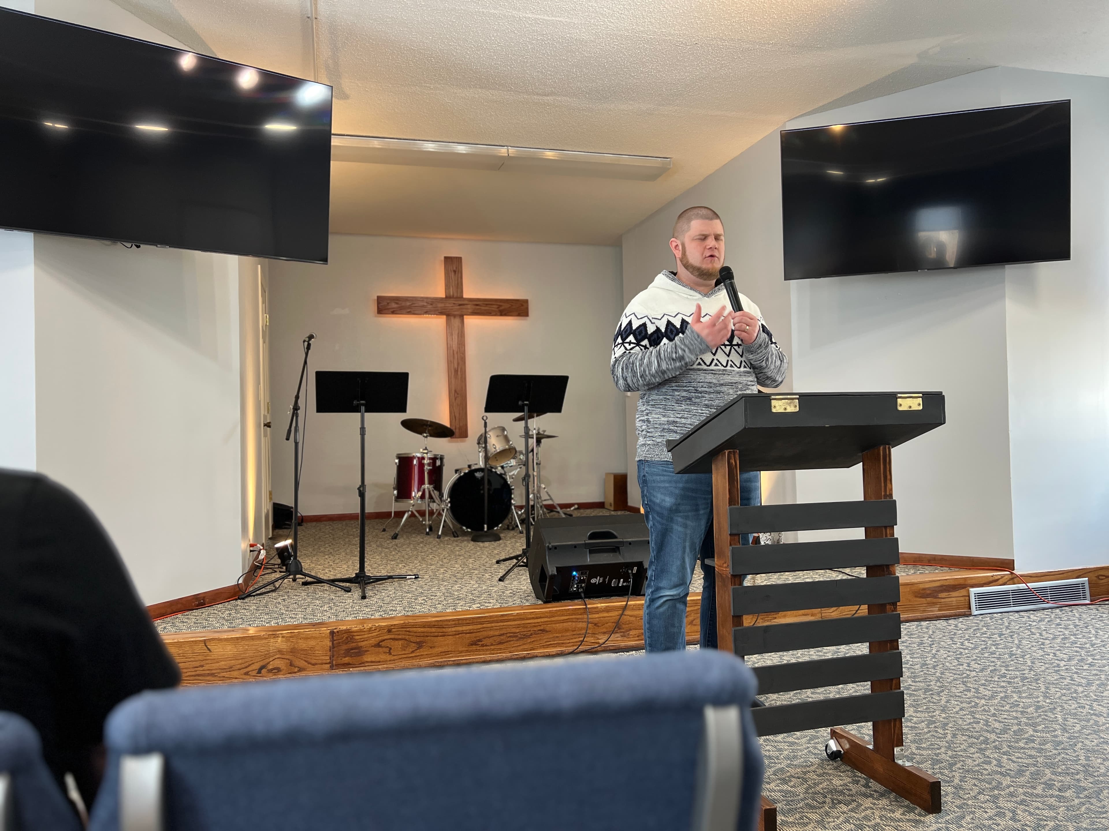 SkyWater Church lead pastor David Olson preaching on a Sunday morning